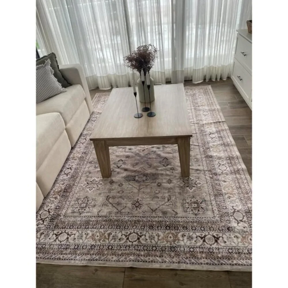 6x9 Beige Vintage Area Rug, Soft Washable Oriental Distressed Carpet for Home